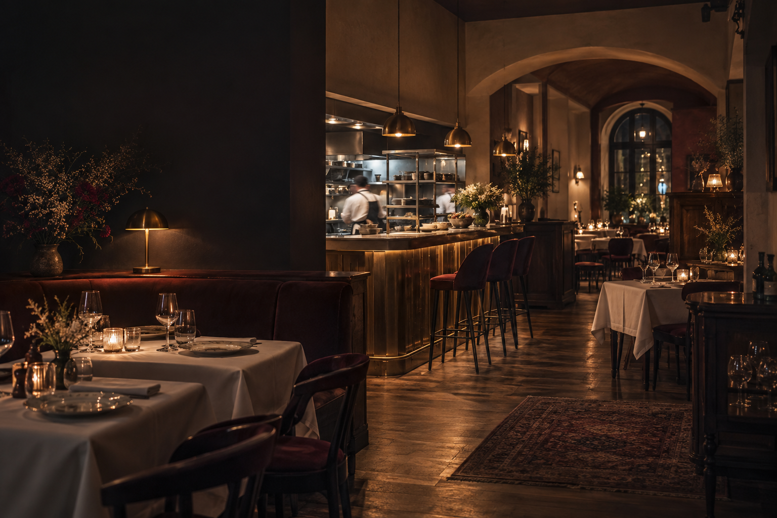 Wieczorne wnętrze restauracji Smaki i Kwadraty